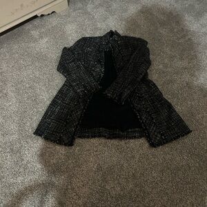 Black Tweed Open-Front Bouclé Blazer